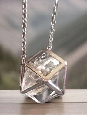 Silver Tone Caged Crystal Necklace - Chaton Pendant - Statement Jewelry - 18"